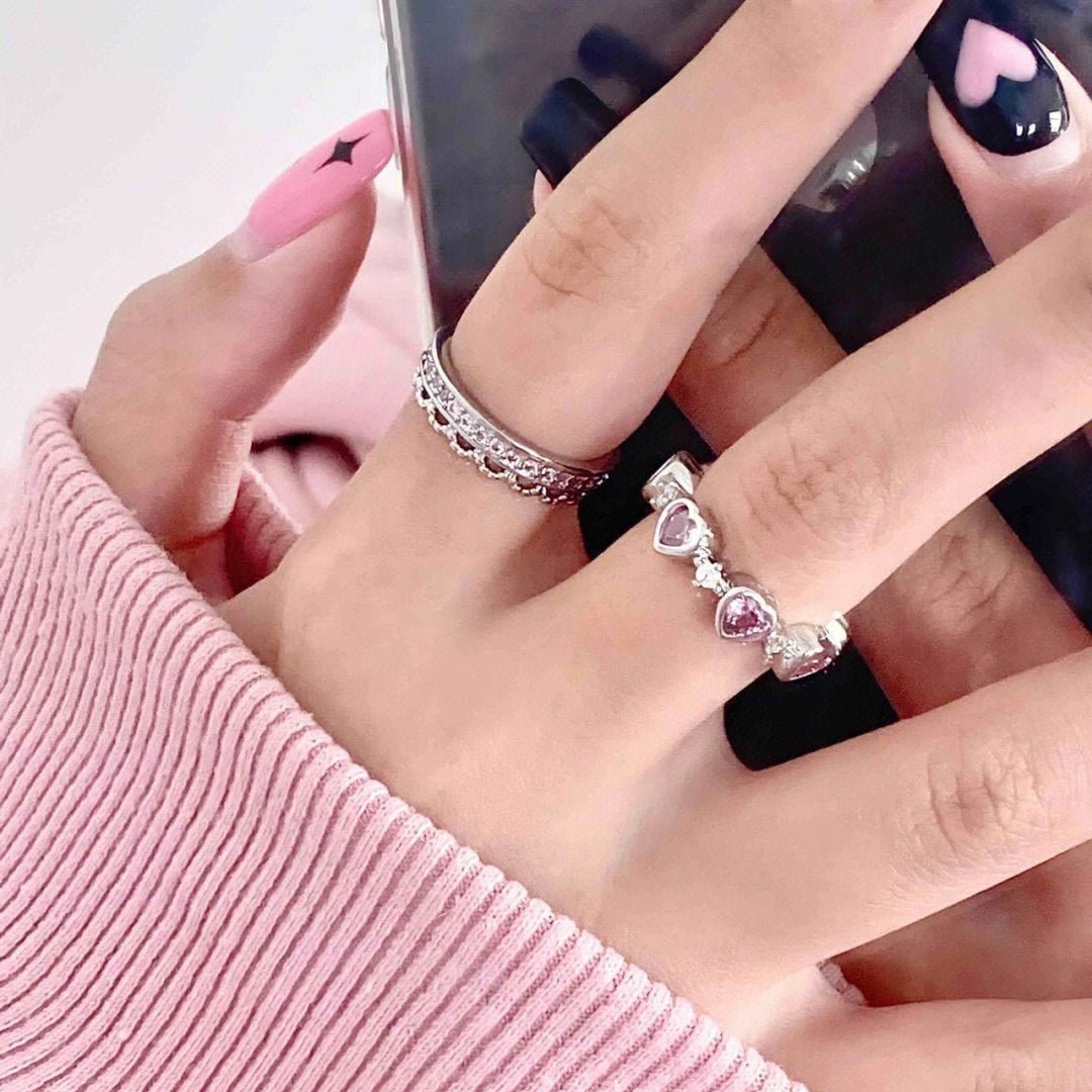 Chic CZ Inlaid Pink Crystal Heart Ring - ArtGalleryZen