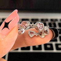Thumbnail for Chic CZ Inlaid Pink Crystal Heart Ring - ArtGalleryZen