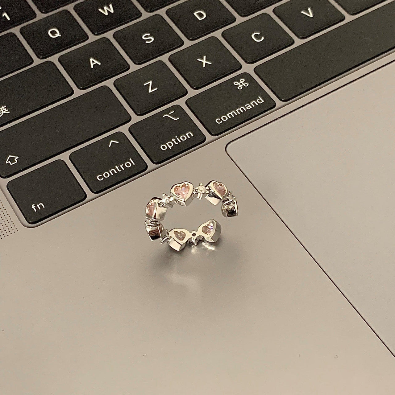 Chic CZ Inlaid Pink Crystal Heart Ring - ArtGalleryZen