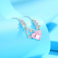 Thumbnail for Chic CZ Inlaid Pink Diamond Duo Heart Necklace - ArtGalleryZen