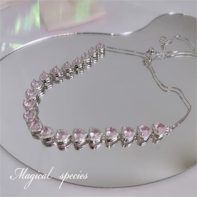 Chic CZ Inlaid Pink Diamond Heart Necklace - ArtGalleryZen