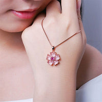 Thumbnail for Chic CZ Inlaid Pink Opal Heart Cherry Blossom Pendant Necklace - ArtGalleryZen