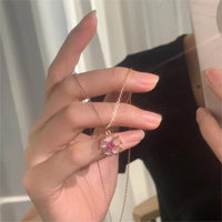 Thumbnail for Chic CZ Inlaid Pink Opal Heart Cherry Blossom Pendant Necklace - ArtGalleryZen