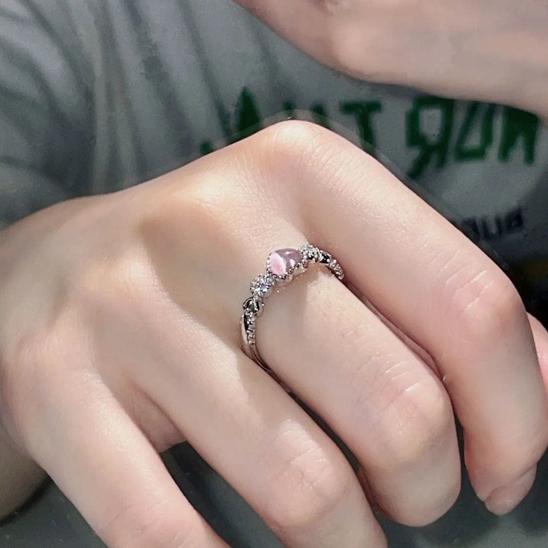 Chic CZ Inlaid Pink Opal Heart Ring - ArtGalleryZen