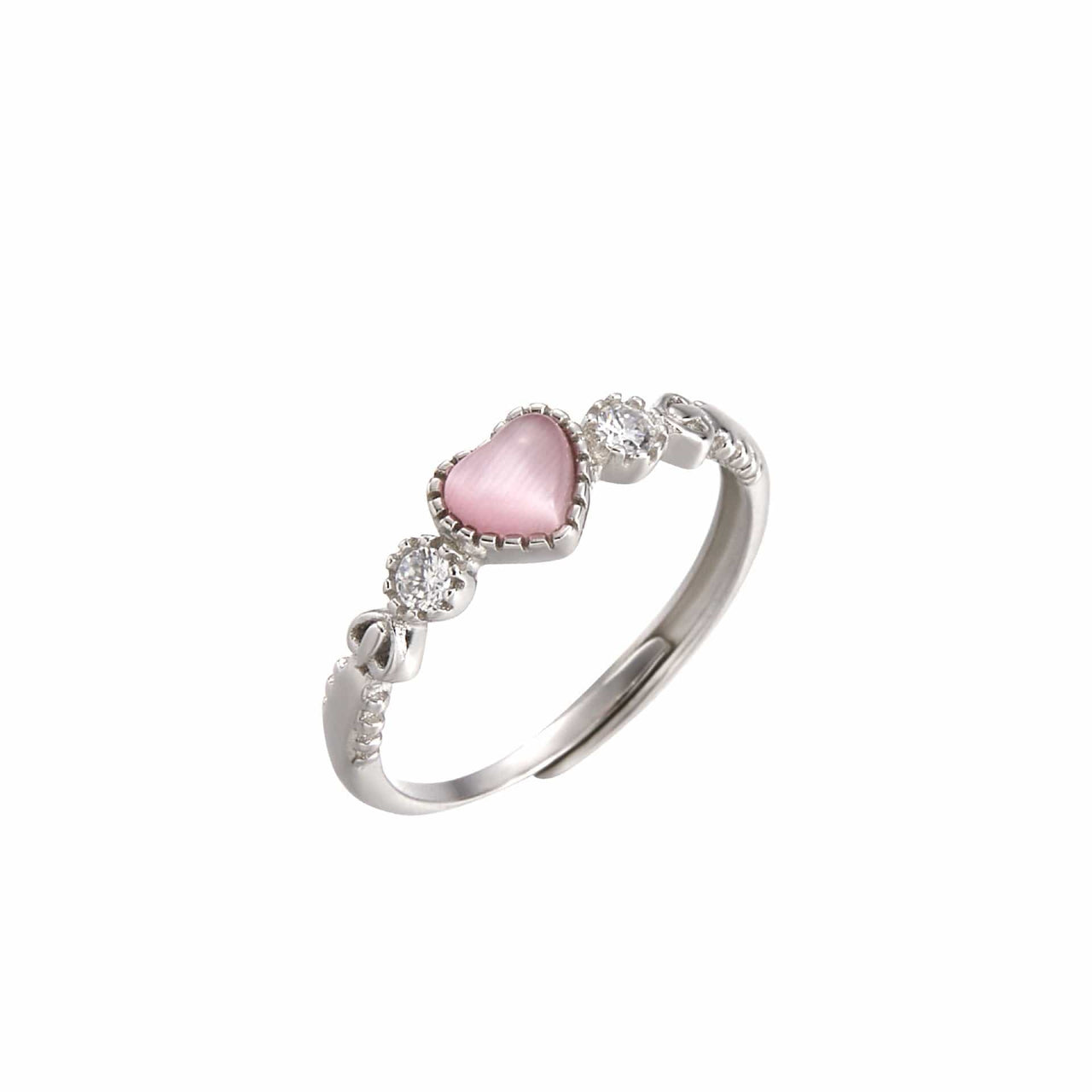 Chic CZ Inlaid Pink Opal Heart Ring - ArtGalleryZen