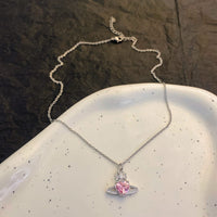 Thumbnail for Chic CZ Inlaid Saturn Heart Necklace - ArtGalleryZen