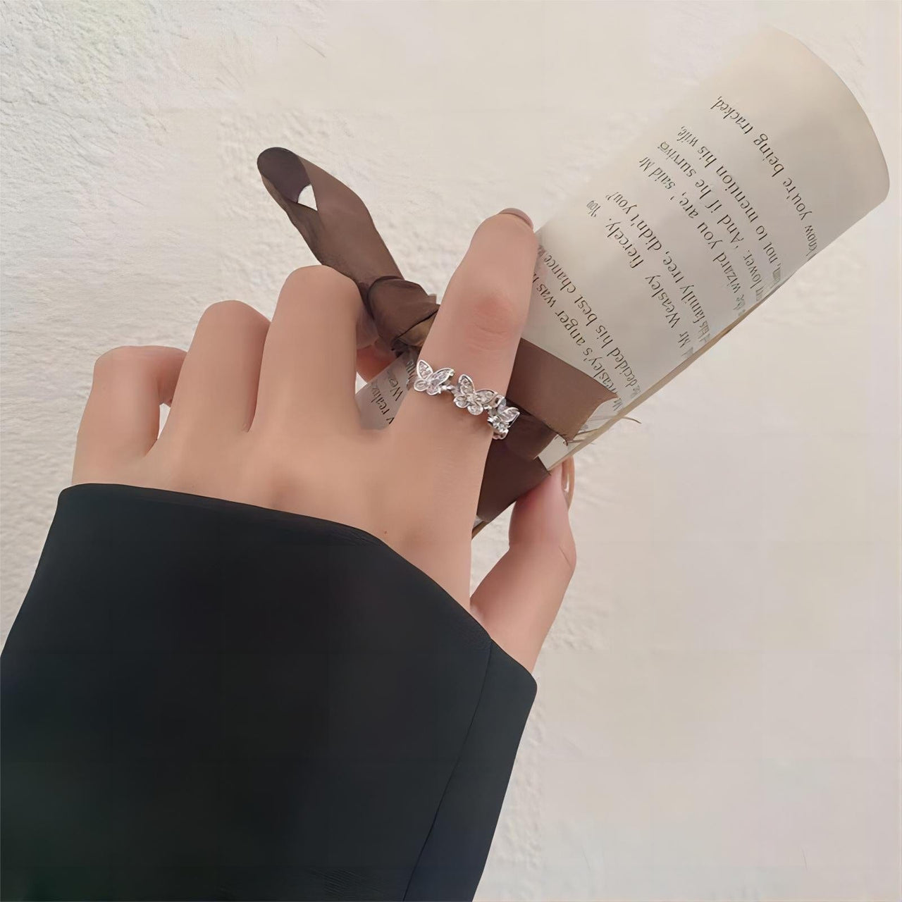 Chic CZ Inlaid Silver Butterfly Ring - ArtGalleryZen