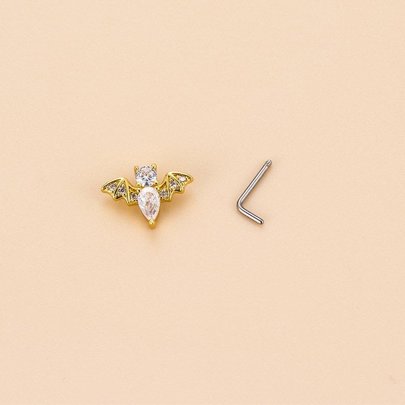 Chic CZ Inlaid Snake Bat Cloud Floral Cross Heart Nose Piercing Nose Stud - ArtGalleryZen
