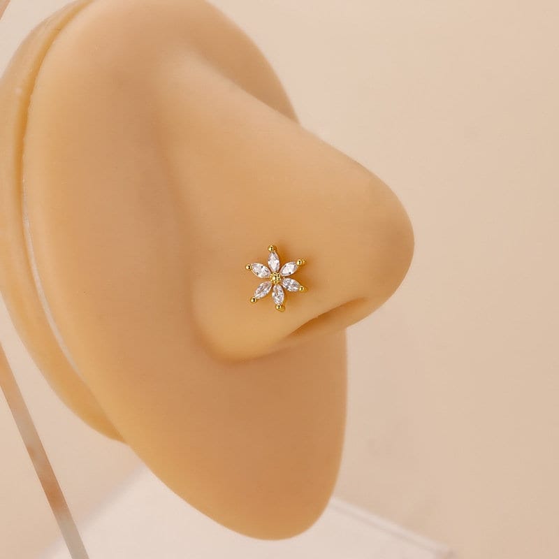 Chic CZ Inlaid Snake Bat Cloud Floral Cross Heart Nose Piercing Nose Stud - ArtGalleryZen