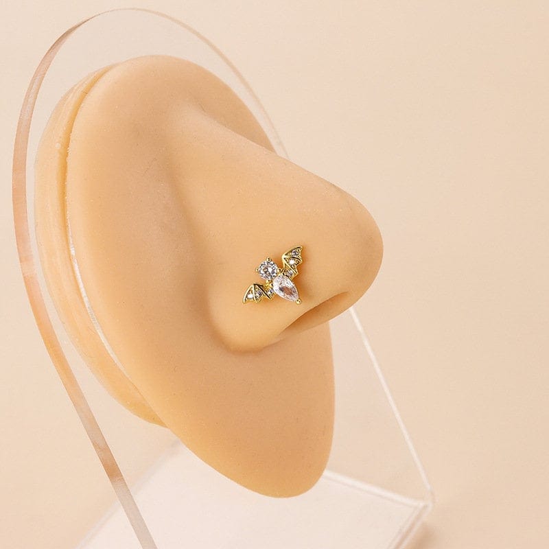 Chic CZ Inlaid Snake Bat Cloud Floral Cross Heart Nose Piercing Nose Stud - ArtGalleryZen