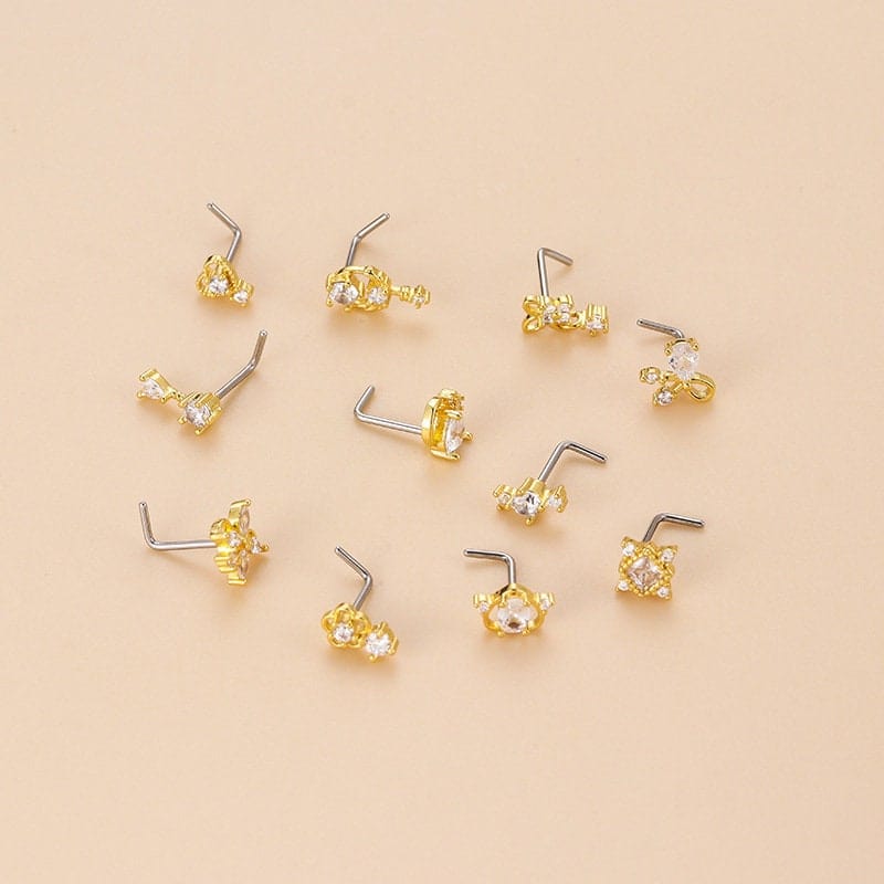 Chic CZ Inlaid Stainless Steel Floral Angel Wings Heart Nose Piercing Nose Stud - ArtGalleryZen