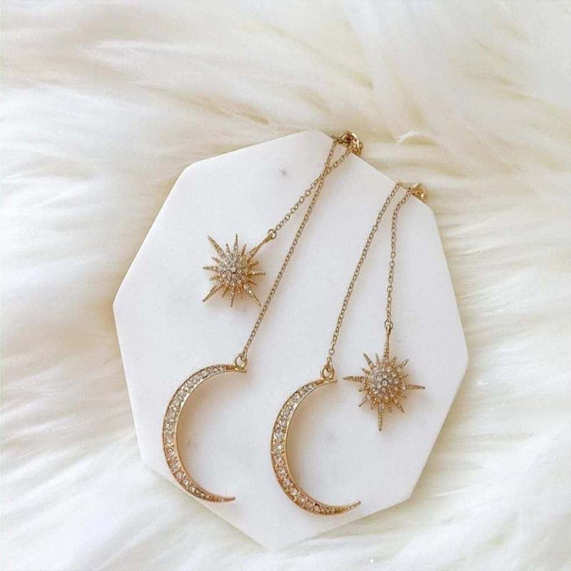 Chic CZ Inlaid Star Moon Phase Dangle Earrings - ArtGalleryZen