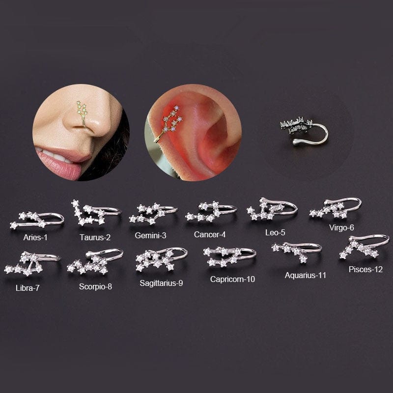 Chic CZ Inlaid Zodiac Non Piercing Nose Cuff Nose Ring - ArtGalleryZen