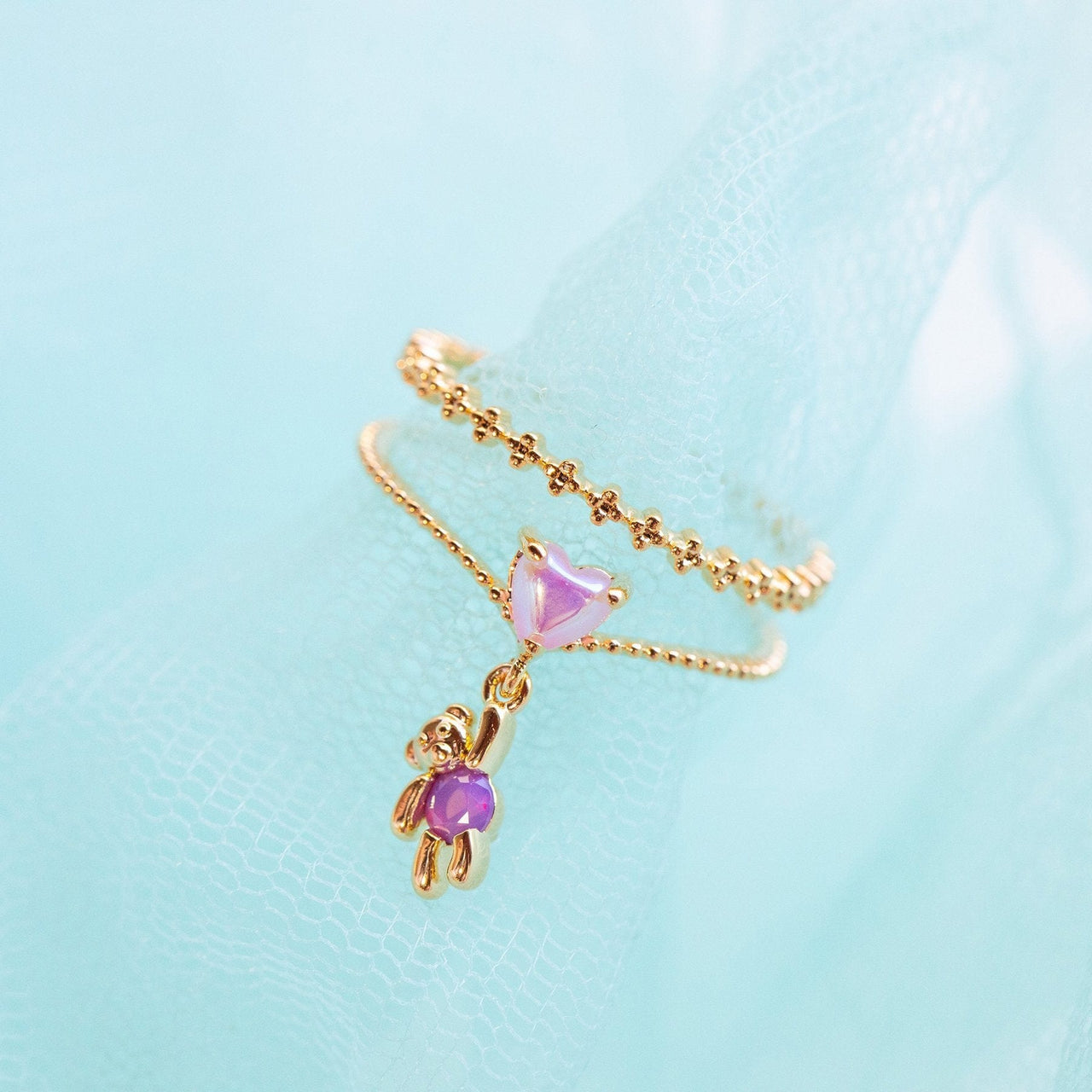 Chic CZ Opal Inlaid Floral Butterfly Bear Heart Ring - ArtGalleryZen