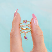 Thumbnail for Chic CZ Opal Inlaid Floral Butterfly Bear Heart Ring - ArtGalleryZen