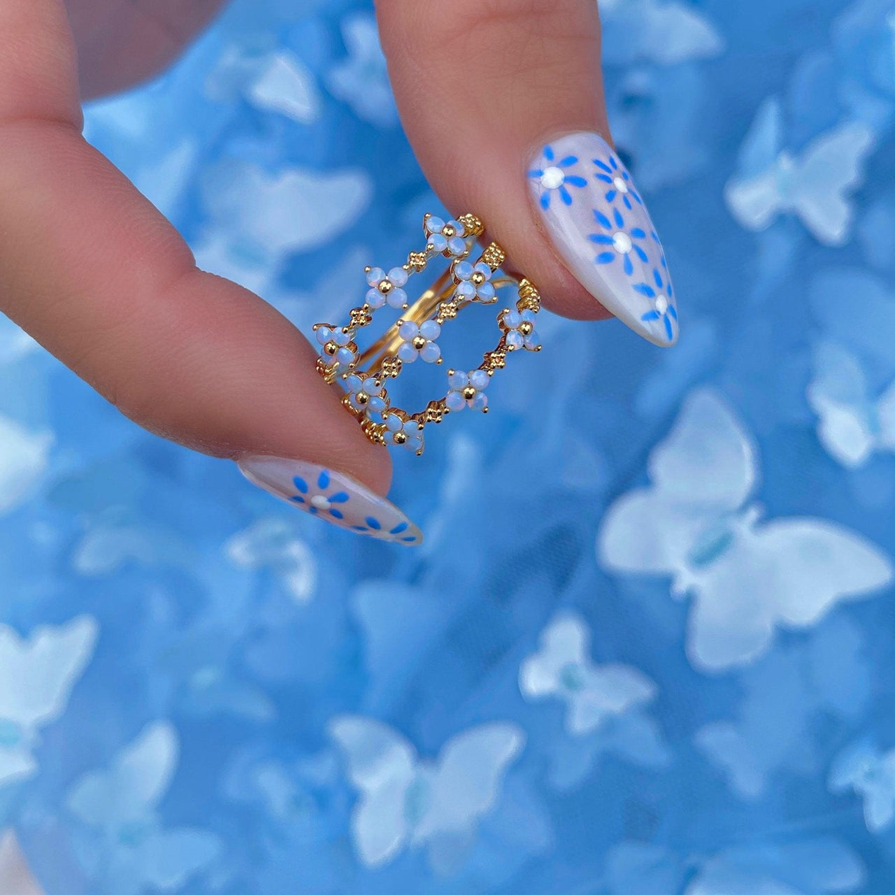 Chic CZ Opal Inlaid Floral Butterfly Bear Heart Ring - ArtGalleryZen