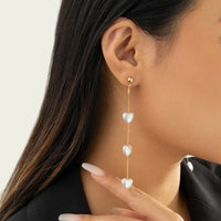 Thumbnail for Chic Dangling Heart Pearl Chain Earrings - ArtGalleryZen