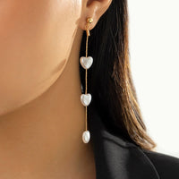 Thumbnail for Chic Dangling Heart Pearl Chain Earrings - ArtGalleryZen