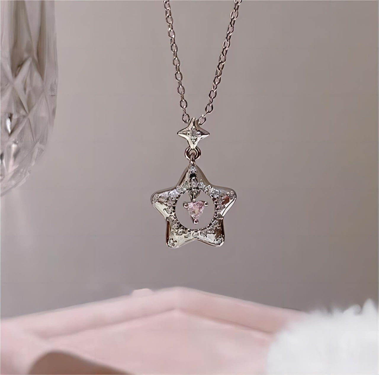 Chic Dangling Heart Star Necklace - ArtGalleryZen