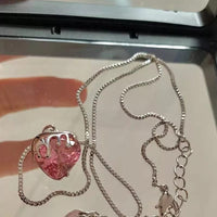 Thumbnail for Chic Diamond Cut Pink Crystal Heart Pendant Necklace - ArtGalleryZen