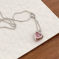 Thumbnail for Chic Diamond Cut Pink Crystal Heart Pendant Necklace - ArtGalleryZen