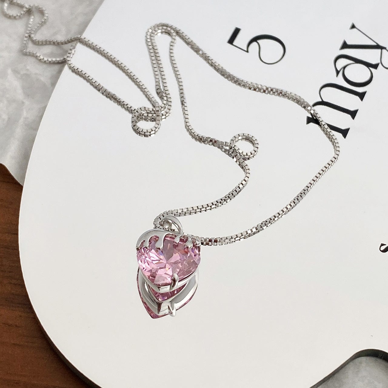 Chic Diamond Cut Pink Crystal Heart Pendant Necklace - ArtGalleryZen