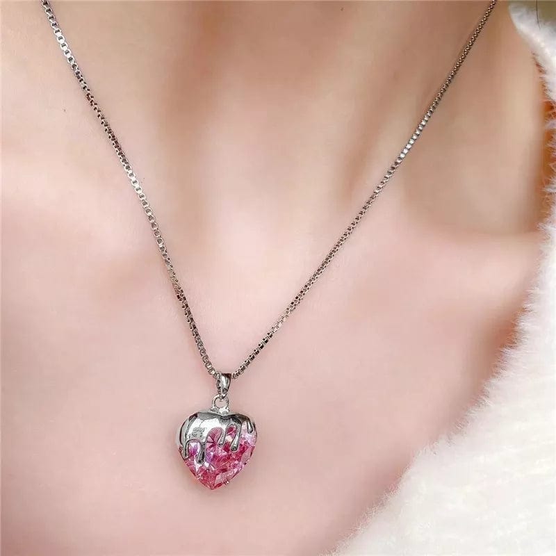 Chic Diamond Cut Pink Crystal Heart Pendant Necklace - ArtGalleryZen