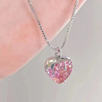Thumbnail for Chic Diamond Cut Pink Crystal Heart Pendant Necklace - ArtGalleryZen