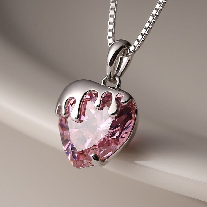 Gold Pink Crystal Heart Necklace