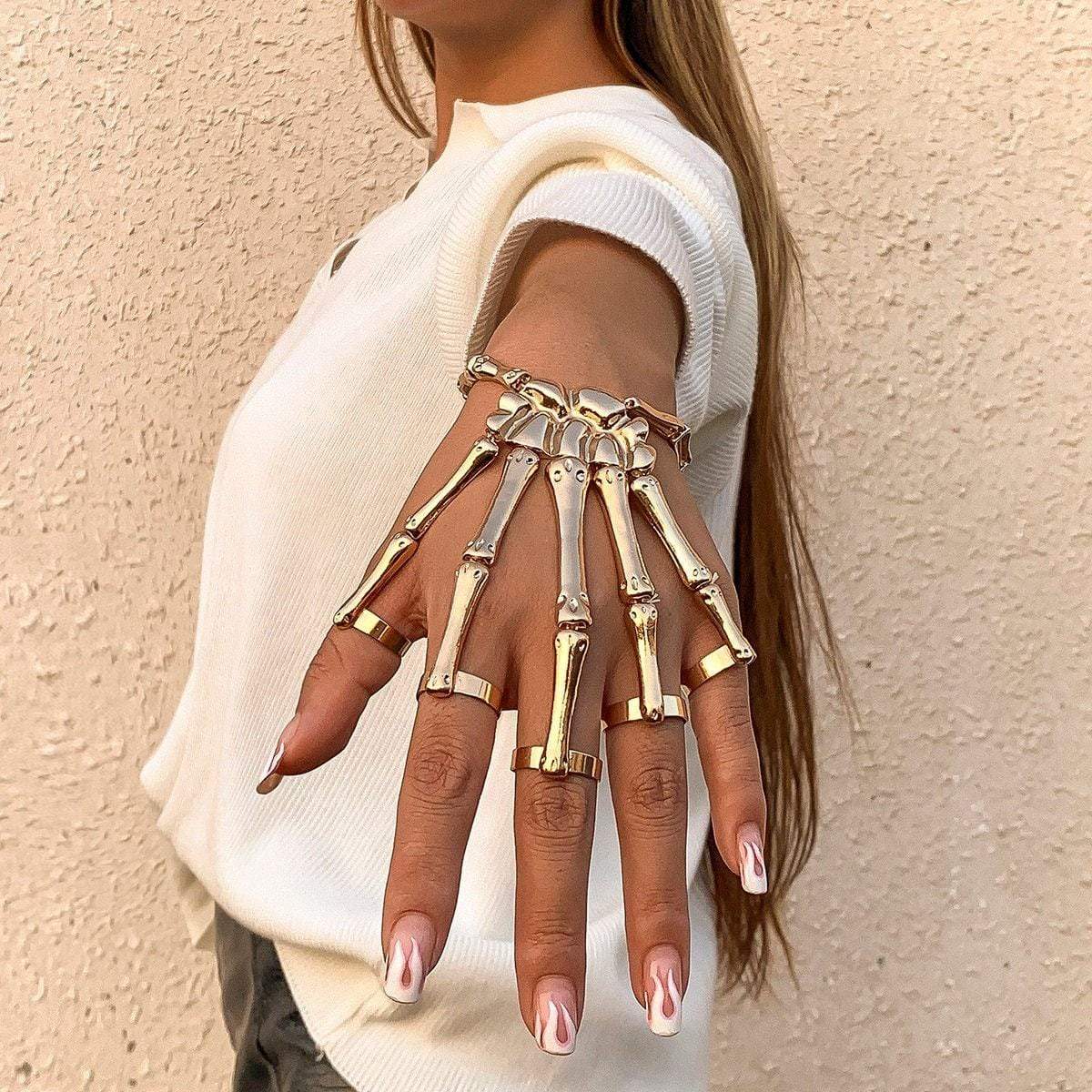 Chic Elastic Skeleton Finger Ring Bangle Bracelet - ArtGalleryZen