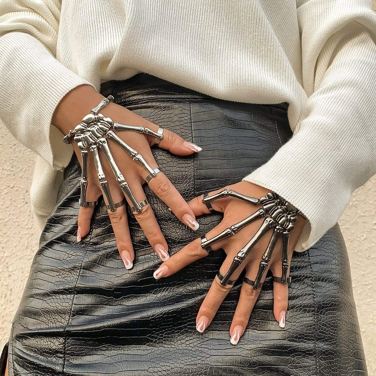 Chic Elastic Skeleton Finger Ring Bangle Bracelet - ArtGalleryZen