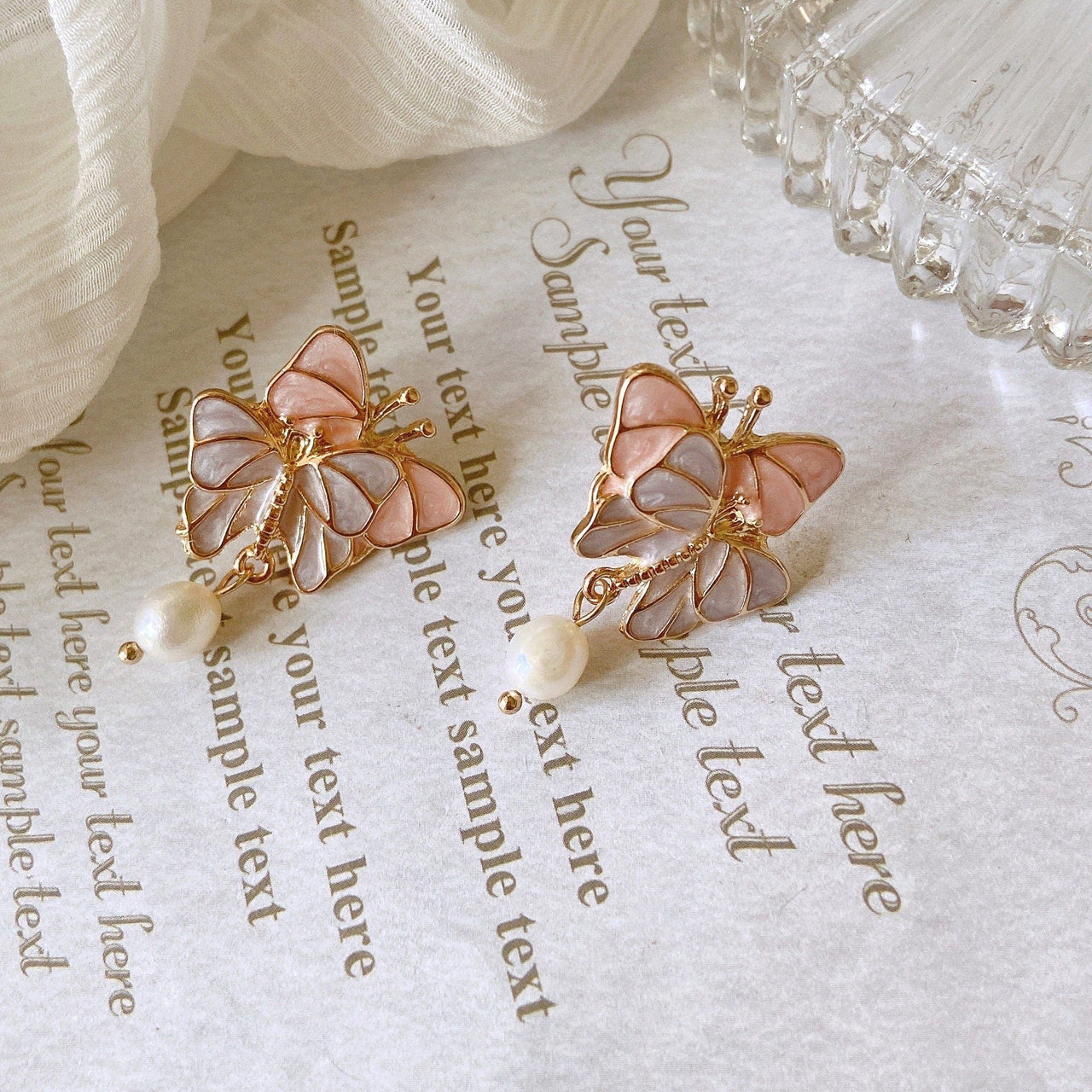 Chic Enamel Butterfly Dangling Pearl Earrings - ArtGalleryZen