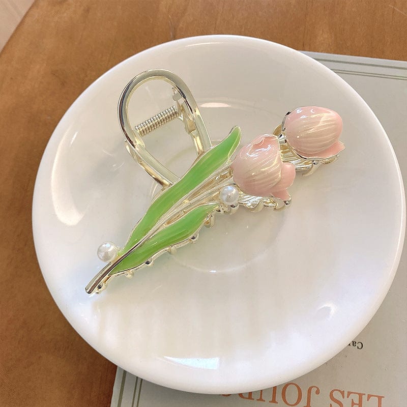Chic Enamel Duo Tulip Chignon Claw Clip Hair Claw - ArtGalleryZen