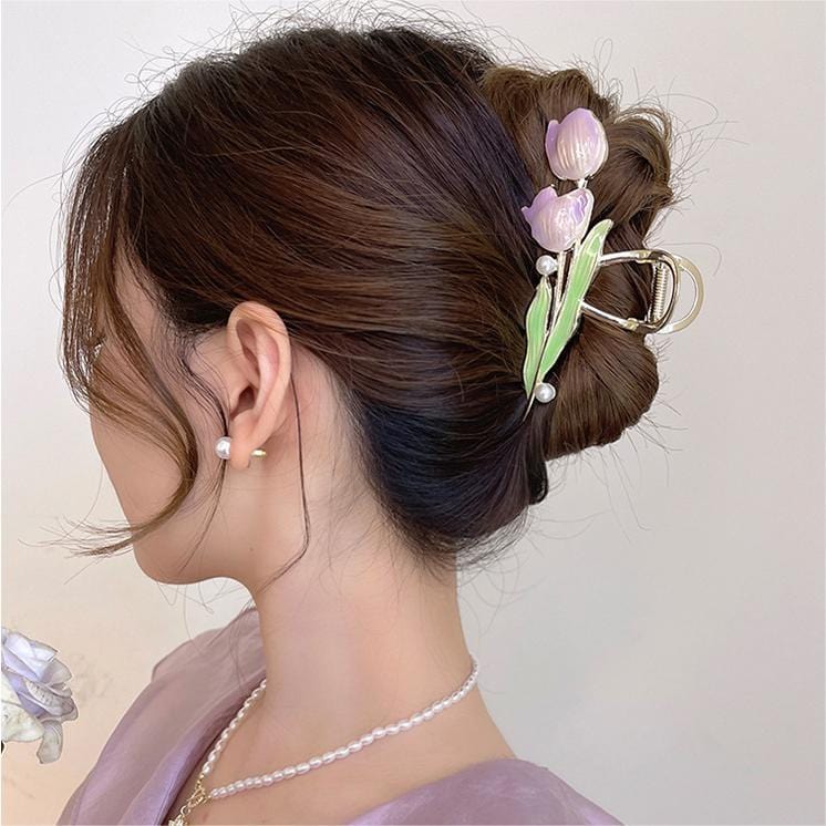 Chic Enamel Duo Tulip Chignon Claw Clip Hair Claw - ArtGalleryZen
