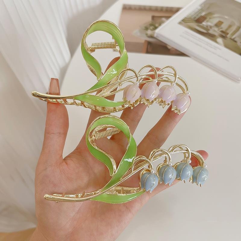Chic Enamel Lily Of The Valley Chignon Claw Clip Hair Clip - ArtGalleryZen