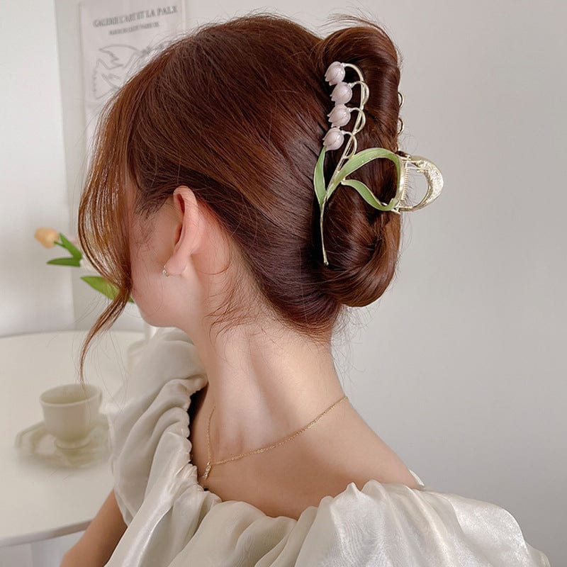 Chic Enamel Lily Of The Valley Chignon Claw Clip Hair Clip - ArtGalleryZen