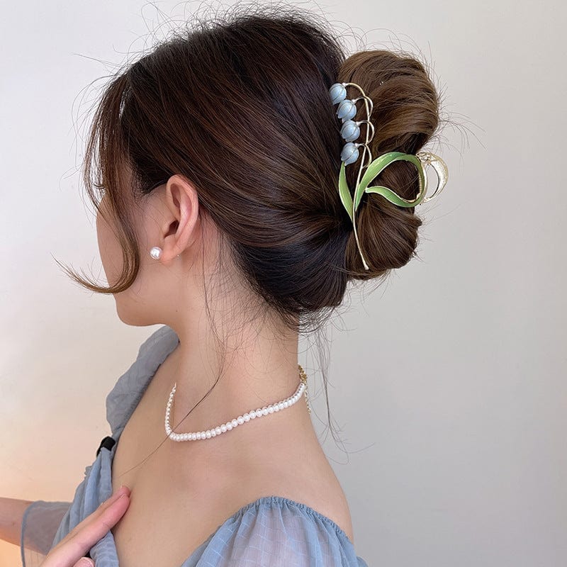 Chic Enamel Lily Of The Valley Chignon Claw Clip Hair Clip - ArtGalleryZen