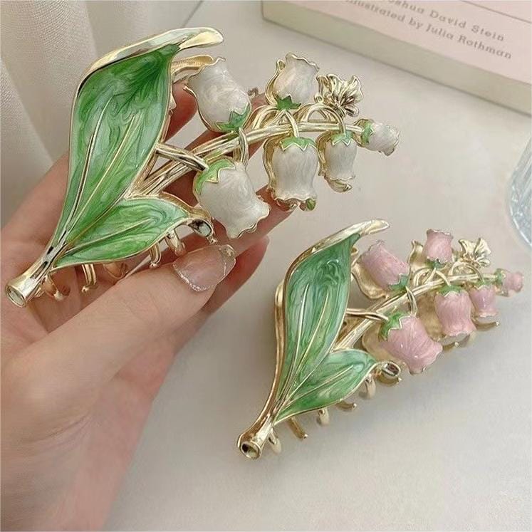 Chic Enamel Lily Of The Valley Hair Claw Clip - ArtGalleryZen