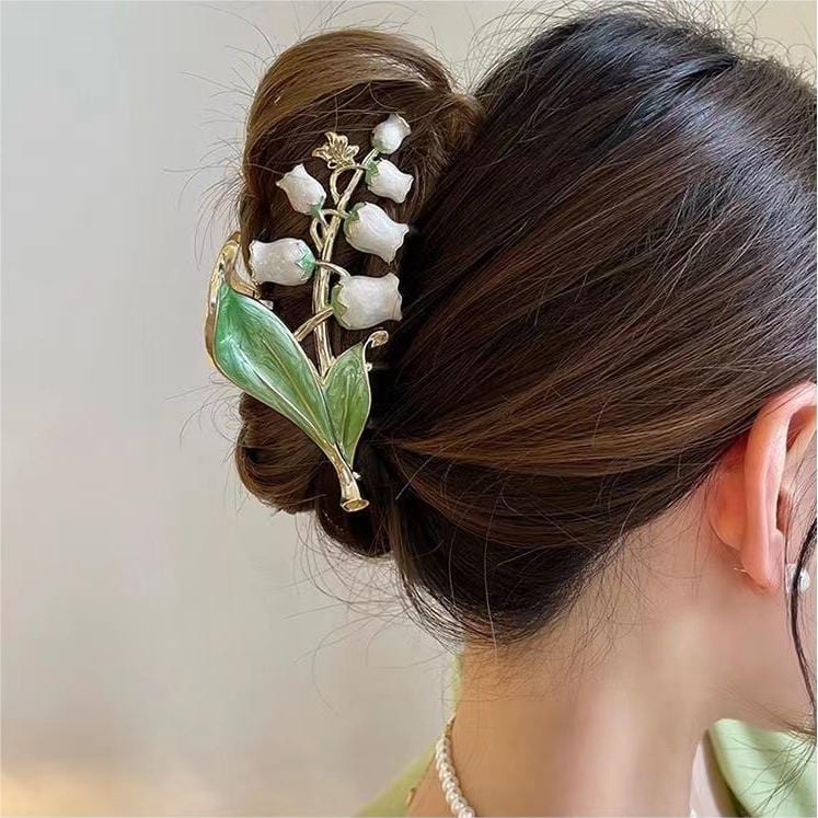 Chic Enamel Lily Of The Valley Hair Claw Clip - ArtGalleryZen