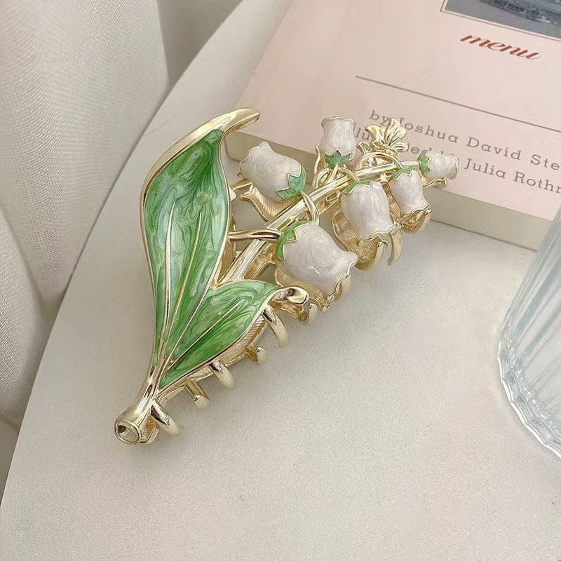 Chic Enamel Lily Of The Valley Hair Claw Clip - ArtGalleryZen
