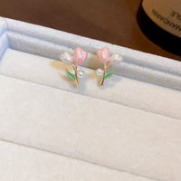 Thumbnail for Chic Enamel Pearl Charm Tulip Earrings - ArtGalleryZen