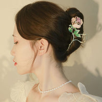 Thumbnail for Chic Enamel Pink Rose Chignon Claw Clip Hair Clip - ArtGalleryZen