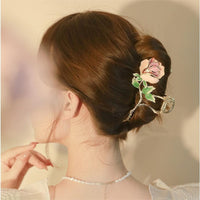Thumbnail for Chic Enamel Pink Rose Chignon Claw Clip Hair Clip - ArtGalleryZen