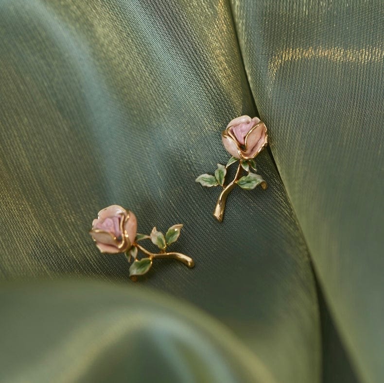 Chic Enamel Pink Rose Earrings - ArtGalleryZen