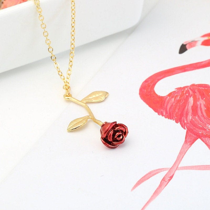 Chic Enamel Rose Pendant Necklace - ArtGalleryZen