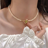 Thumbnail for Chic Enamel Tulip Pearl Chain Choker Necklace Bracelet Set - ArtGalleryZen