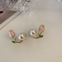 Thumbnail for Chic Enamel Tulip Pearl Earrings - ArtGalleryZen