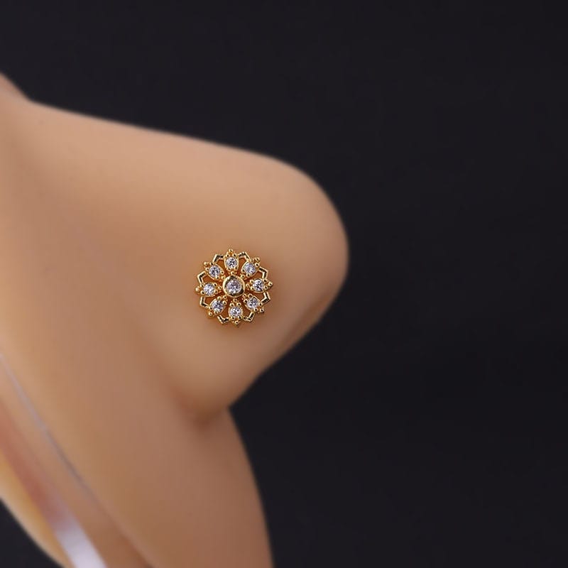 Chic Gold Silver Plated CZ Inlaid Stainless Steel Nose Piercing Nose Stud - ArtGalleryZen