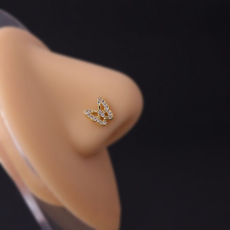 Chic Gold Silver Plated CZ Inlaid Stainless Steel Nose Piercing Nose Stud - ArtGalleryZen