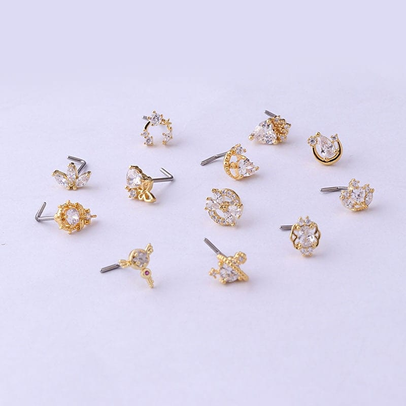 Chic Gold Silver Tone CZ Inlaid Stainless Steel Nose Piercing Nose Stud - ArtGalleryZen